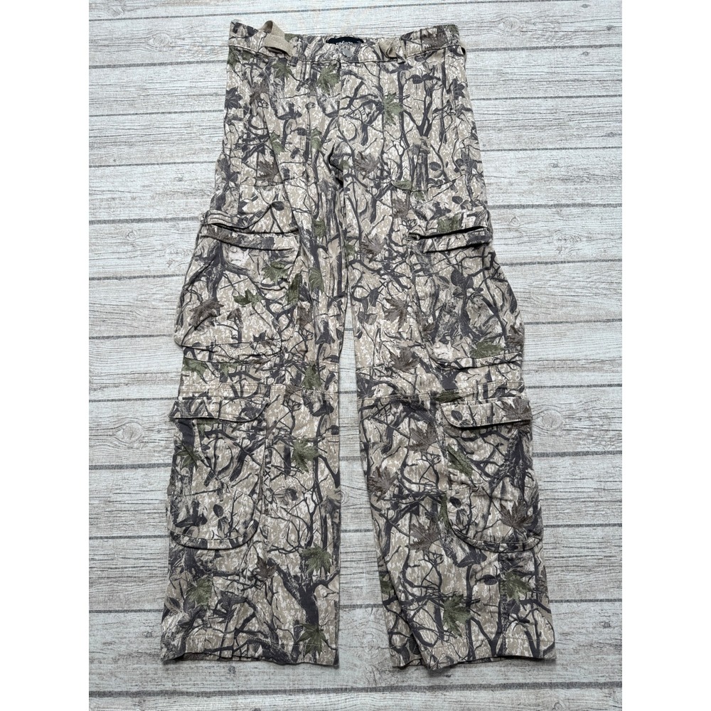 Y2K Cargo Pants Women's Small Gray Camo Tree Print Relaxed Fit Hunting Outdoor